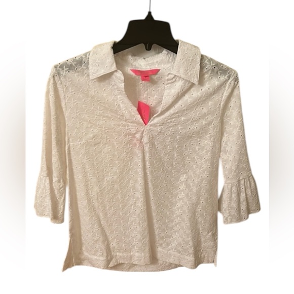 Lilly Pulitzer Tops - 🆕 Lilly Pulitzer Ginger Top Resort White Fishy Eyelet Women’s Size XS